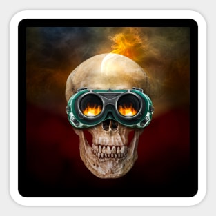 Human skull have on the industrial safety glasses Sticker